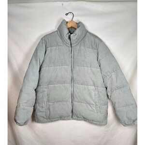 Levi's Corduroy Puffer Jacket Seafoam Green Full Zip Women's Size XL